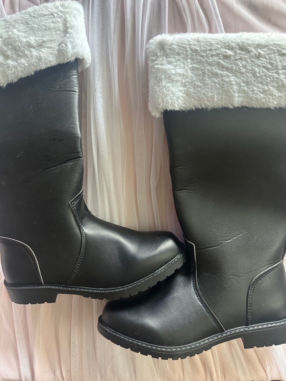 Fashion Nova Black Boots with White Faux-Fur Cuff
